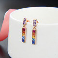 wholesale S925 Sterling Silver with Colorful Zircon Rose Gold Plated Single Row Stud Earrings for Women, Japanese and Korean Style Fashion Office Lady-0-2