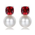wholesale Metal material first, MuJing Jewelry New Pigeon Blood Red Ruby Set with 12mm Pearl Stud Earrings, Fashionable and Versatile Earrings for Women-0-5