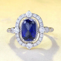 wholesale S925 Silver, Zhuo Zhifan New 6*9mm Simulated Blue Diamond Ring, Luxurious and Stylish European and American Hot-Selling Design-R702 Blue Diamond No. 5
