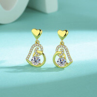 wholesale S925 Sterling Silver Cross-Border Moissanite Heart Earrings, Sealed with Love Fashionable Euro-American High-End Ear Drops Elegant Ear Accessories-50-point (zircon) earrings 925 silver