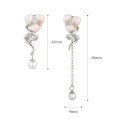 wholesale 925 Silver Summer Asymmetric Three-Leaf Flower Pearl Shell Earrings High-End Elegant Women Tassel Wholesale-0-3