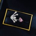 wholesale 925 Sterling Silver ZHUO ZHI FAN Jewelry New INS Sweet Teardrop 4*6 Padparadscha Pink Diamond Open Ring-0-3