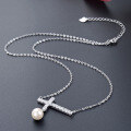 wholesale 925 Sterling Silver Cross Pearl Necklace for Women, European and American Ins Style, Small and Unique Design Collarbone Chain, One-Piece Drop Shipping Supply-0-3