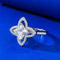 wholesale S925 Silver Metal New European and American 6*6 High-Carbon Diamond Four-Leaf Clover Ring for Women, Cross-Border Dropshipping-0-2