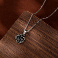 wholesale S925 Sterling Silver Black Rose Pendant Necklace, Cross-Border Hot Seller, European and American Retro Minimalist Flower Collarbone Chain-0-2