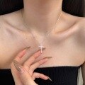 wholesale S925 Sterling Silver Korean-style Cross Pendant Necklace, Minimalist Delicate Lightweight Layering Collarbone Chain Necklace-0-2