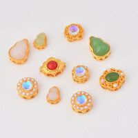 wholesale Metal material never fades sand gold DIY accessories bracelet string Chinese knot inlaid with red diamonds pearls back cloud lucky bead personalized-75#