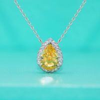 wholesale S925 Sterling Silver Water Drop Ice Flower Cut Necklace for Women with High Carbon Diamond, Premium Yellow Diamond Pendant Choker-7*10 Ice Flower Cut Yellow Necklace 2.1g 925 Silver