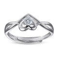 wholesale 925 Sterling Silver Creative Minimalist Open Heart Ring with Zirconia for Women, Adjustable Overseas Trade Jewelry-0-1