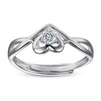 wholesale 925 Sterling Silver Creative Minimalist Open Heart Ring with Zirconia for Women, Adjustable Overseas Trade Jewelry-S925 sterling silver Open adjustable heart-shaped ring