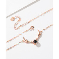 wholesale 925 Sterling Silver "I Love You" in 100 Languages Necklace for Women, Minimalist Luxury Collarbone Chain, Valentine's Day Gift for Girlfriend-Deer With You Projection Necklace Rose Gold &gt; 925 Silver