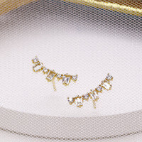 wholesale Metal: S925 Silver Gold Plated Japanese and Korean New Spring Summer Ice-Transparent Natural White Topaz Women's Ear Studs OL Style Earrings-Natural White Topaz Earrings 925 Silver