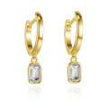14K Gold Plated S925 Silver Rectangle Women's Earrings with Moissanite-0-3