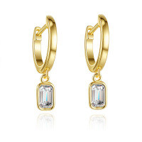 14K Gold Plated S925 Silver Rectangle Women's Earrings with Moissanite-Set with 0.5CT moissanite  925 silver