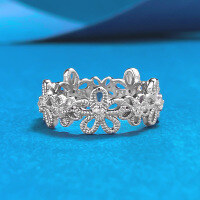 wholesale S925 Silver Lace Floral Wreath Ring, Minimalist Design, Premium Light Luxury, Versatile for Women-R1537 Lace Flower Ring Size 7