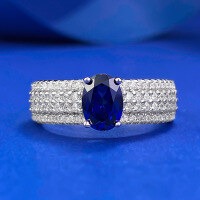 wholesale S925 Sterling Silver, 5*7mm Simulated Blue Diamond Ring, Fashionable and Versatile for Live Streams and Xiaohongshu-R1066 Blue Steel No. 8