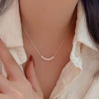 wholesale S925 Sterling Silver Bamboo Link Chain with Natural Freshwater Pearls Women's Korean Minimalist Style High-End Delicate Choker Necklace-Pure silver + natural pearls (40+5CM)