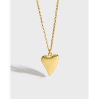 wholesale S925 Sterling Silver XF306 Korean-style Heart-shaped Collarbone Silver Chain Pendant, Minimalist INS Small and Unique Personality Polished Heart Necklace for Women-Platinum 925 silver