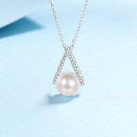 wholesale 925 Sterling Silver Natural Freshwater Pearl Pendant with V-Cut Moissanite Necklace for Women, Minimalist and Elegant, Live Streaming Hit-8-9mm bread beads/11 points 925 silver