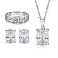 wholesale S925 Sterling Silver Women's Earrings Set with Cubic Zirconia Pendant Necklace and Ring, Minimalist and Unique-TL-383 Ring + TLED121 Earrings + TLXL152 Necklace  US Size 6