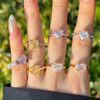 wholesale S925 Silver Cross-Border European and American Ring for Women, Light Luxury Advanced Sense, 8A Grade Ice Flower Cut Colored High-Carbon Diamond Zircon-Gold and White Diamond DY120610-SG-WH 7