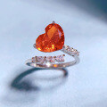 wholesale Sterling silver throughout, Mu Jing Jewelry's new Padparadscha-colored high-carbon diamond ring features an 8*10 heart-shaped women's ring-0-1