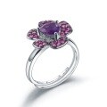 wholesale S925 silver designer gemstone ring adjustable, floral blooming high-end natural amethyst ring-0-0