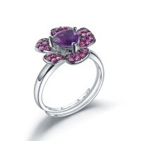 wholesale S925 silver designer gemstone ring adjustable, floral blooming high-end natural amethyst ring-Natural Amethyst Ring>Adjustable opening