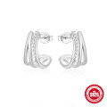 wholesale 925 Sterling Silver C-Shaped Wave Single Row Diamond Accent Earrings, Cross-Border Hot Seller, Classic Versatile Irregular Hoops-0-8