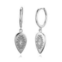 wholesale S925 Silver Demon's Eye Waterdrop Hoop Earrings with Ancient Egyptian Texture, Unique and Creative Earrings-Platinum