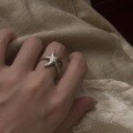 wholesale Matte S925 Sterling Silver Small Starfish Ring for Women, Small and Niche, Vintage Star Index Finger Ring with Twisted Linear Sensibility and Minimalist Design-0-0