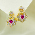 wholesale S925 Silver Daily Simple 4*4mm Simulated Ruby Heart Stud Earrings for Women, Fresh Style-0-0
