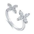 wholesale S925 Sterling Silver Open Four-Leaf Clover Ring for Women, Premium Designer-Inspired Adjustable European and American Fashion Statement Ring-0-1