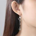 wholesale S925 silver geometric square star bead tassel earrings for women, SHEIN new accessory-0-2