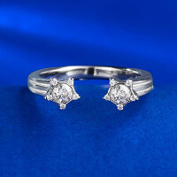 wholesale 925 Sterling Silver Star Adjustable Ring for Women, Euro-American Fashion Versatile Style, Dropshipping, Mu Jing Jewelry New Arrival-K038 White Gold Adjustable opening