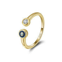 wholesale S925 Sterling Silver, 14K Gold Plated Open-End Ring with Zirconia and Enamel Drip Design for a Light Luxury, High-End Feel-14k gold 1.52g Adjustable opening