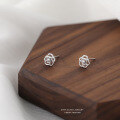 wholesale 999 Sterling Silver Zircon Rose Flower Earrings for women-0-0