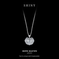 Sterling Silver Women's Necklace with Mosaic Lock Pendant-S925 sterling silver with 50 point moissanite