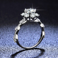 925 Sterling Silver 5ct Moissanite Sunflower Six-Prong Engagement Ring for Women-carat (D color moissanite)  9 yards