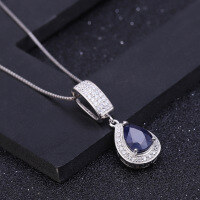 wholesale S925 Sterling Silver Fashion Creative European and American Style Inlaid Natural Sapphire Pendant Necklace-Natural optimized sapphire 925 silver