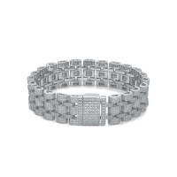 wholesale S925 Sterling Silver Hip Hop Style Cuban Chain Bracelet with High-Quality Moissanite, Trendy and Personalized, Advanced Manufacturer Wholesale-Silver with Cubic Zirconia and Micro-encrusted Blue Diamonds, White Gold 7 inches