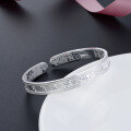 wholesale Metal Material: 999 Silver Six-Character Mantra Bracelet Women's Ethnic Style Retro Lotus Openable Silver Bangle Wholesale Supply-0-3