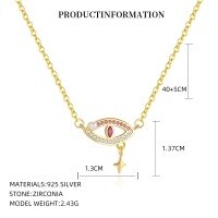 wholesale S925 Sterling Silver Women's Four-pointed Star Fringe Pearl Evil Eye Necklace Cross-border Wholesale-YA0480_White Zirconium/Rose Red 3#/Red Steel 5#/Foam Beads_18K Yellow Plated 925 Silver