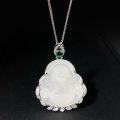 wholesale Plated Silver New Chinese Style Buddha Necklace for Women, Natural Chalcedony High-Ice Big Belly Buddha Chain Temple Gift Best-Seller Wholesale-0-1