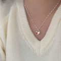wholesale S925 Sterling Silver Korean Minimalist Red Enamel Heart Pendant Choker Necklace, Trendy and Versatile with an Elevated Sense of Style-0-2
