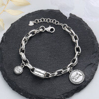 wholesale S925 Sterling Silver Cylinder Goodluck Letter Charm Bracelet Ins Style Hip Hop Trendy Accessory-132S/approximately 13.3 grams>925 silver