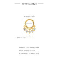 wholesale S925 Sterling Silver Light Luxury Tassel Crystal Nose Ring,。-Single gold #1 (6MM)