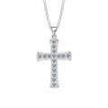 Sterling Silver Cross Pendant Necklace with Moissanite Micro-Setting-0-4
