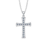 Sterling Silver Cross Pendant Necklace with Moissanite Micro-Setting-S925 sterling silver + 1.8 fen * 16 moissanite  925 silver