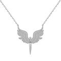 wholesale S925 Sterling Silver Cross-Border Live Streaming Women's Necklace, Unique Design Small Angel Wing Full Diamond Pearl Inlaid Collarbone Chain-0-6